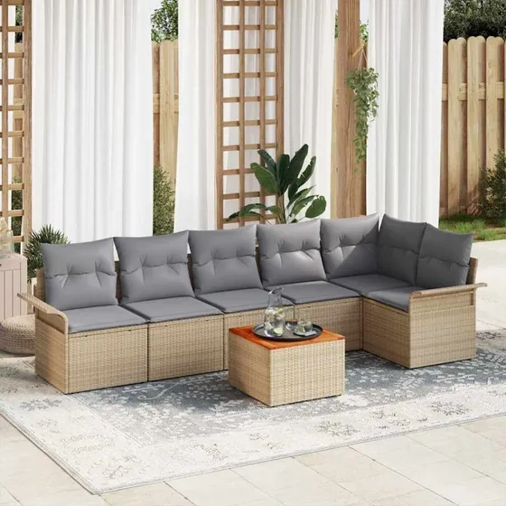 vidaXL Havesofa Sæt 7 pcs Beige/Lys Grå med Opbevaring