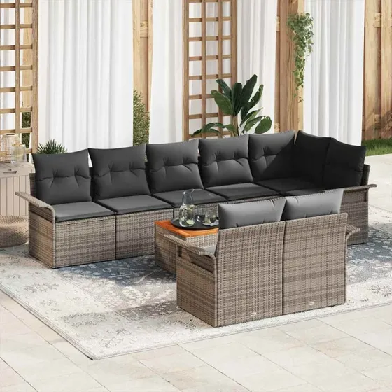 vidaXL Havesofa Sæt 9 pcs Grå Polyrattan med Opbevaring