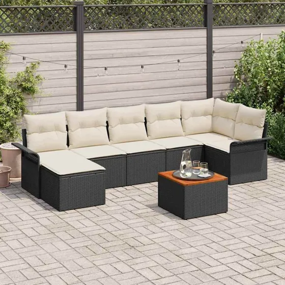 vidaXL Havesofa Sæt 8 pcs Sort og Cream med Opbevaring