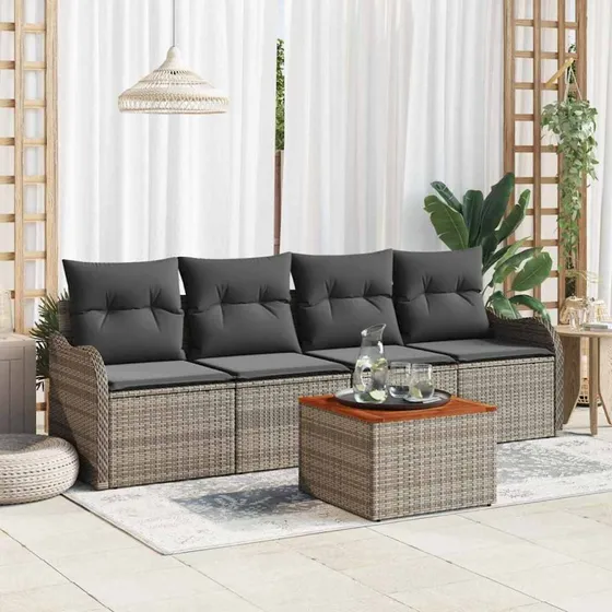 vidaXL Havesofa Sæt 5-pcs Grå Polyrattan med Akacietræ