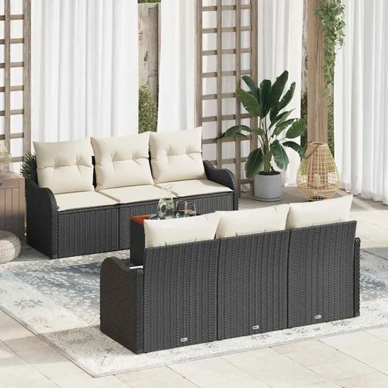 vidaXL Havesofa Sæt 7 pc Sort/Cream med opbevaring