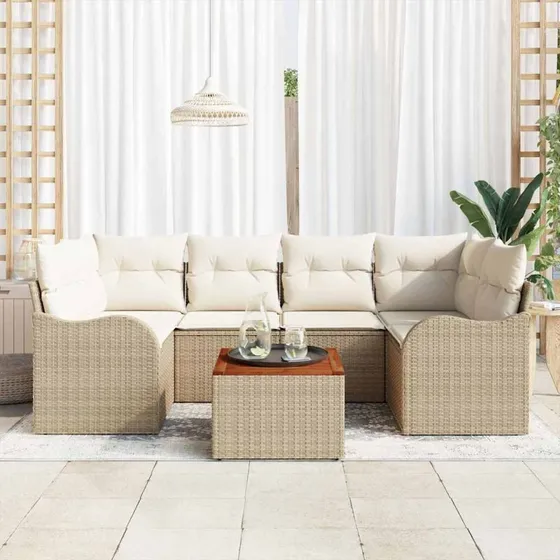 vidaXL Havesofa Sæt 7 pcs Beige/Creme med Opbevaring