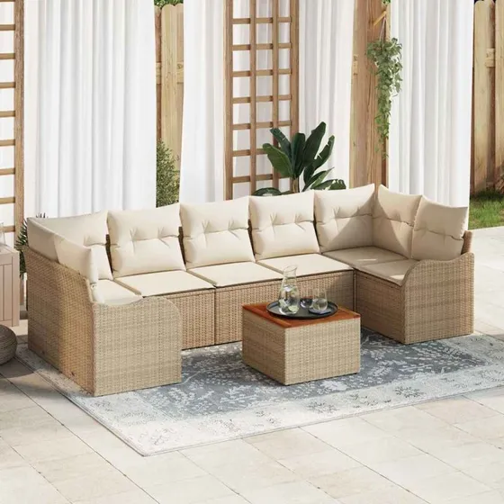vidaXL Havesofa Sæt 8 pc Beige/Creme med Opbevaring