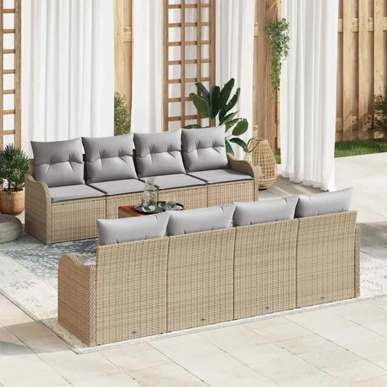 vidaXL Havesofa Sæt 9 pcs Beige/Lys Grå Poly Rattan med Opbevaring