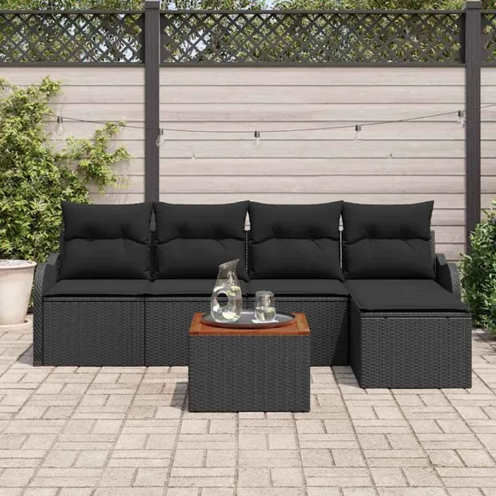 vidaXL Havesofa Sæt 6 stk Sort polyrattan med opbevaring