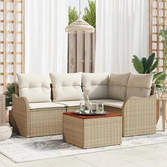 vidaXL Havesofa Sæt 5-pcs Beige/Creme med Opbevaring