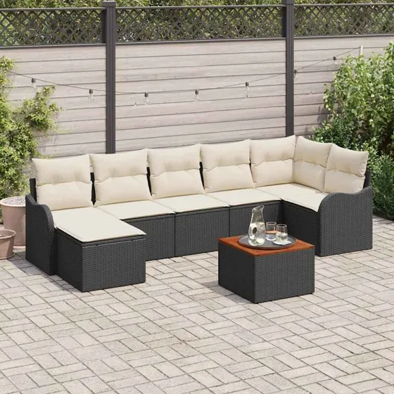 vidaXL Havesofa Sæt 8 stk Sort og Cream med opbevaring