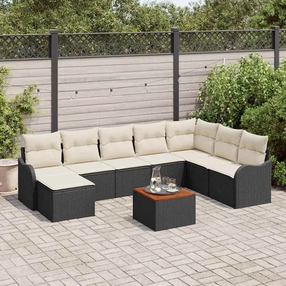 vidaXL Havesofa Sæt 9 pc Sort og Cream med opbevaring