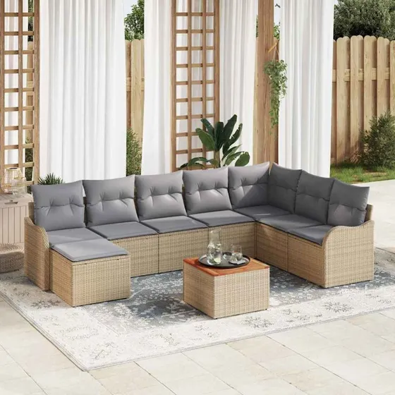 vidaXL Havesofa Sæt 9 pcs Beige/Lys Grå Poly Rattan med Opbevaring