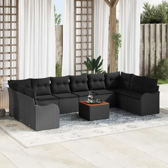 vidaXL Havesofa Sæt 11 pc Sort polyrattan med opbevaring
