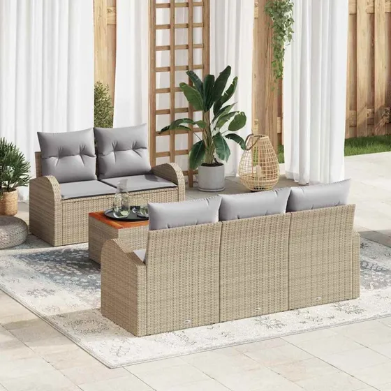 vidaXL Havesofa Sæt 6 pc Beige/Lys Grå med Opbevaring