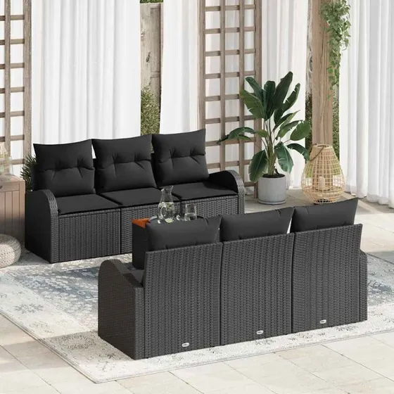 vidaXL Havesofa Sæt 7 pc Sort med opbevaring