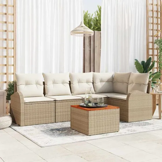 vidaXL Havesofa Sæt 6 pc Beige/Creme med opbevaring