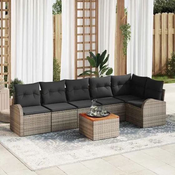 vidaXL Havesofa Sæt 7 pcs Grå Poly Rattan med Opbevaring