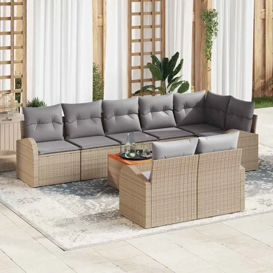 vidaXL Havesofa Sæt 9 pcs Beige og Lys Grå Poly Rattan