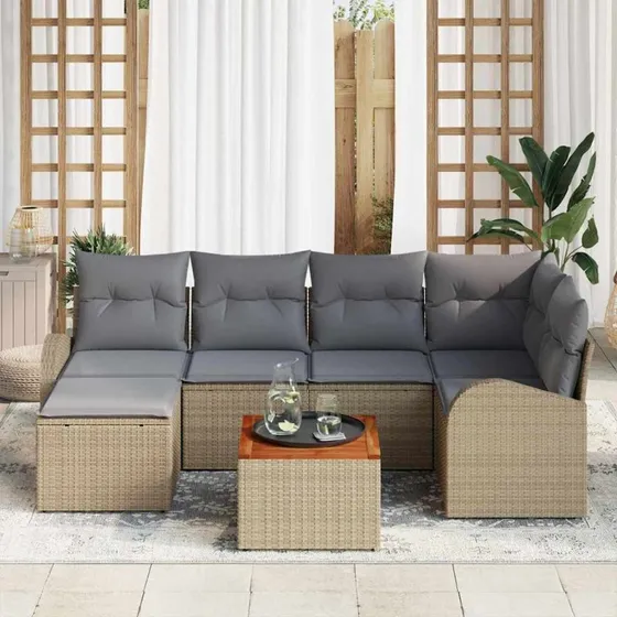 vidaXL Havesofa Sæt 7 stk med opbevaring beige og lysegrå