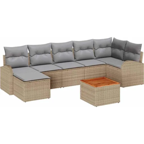 vidaXL Havesofa Sæt 8 stk Beige og Lys Grå Poly Rattan med Opbevaring