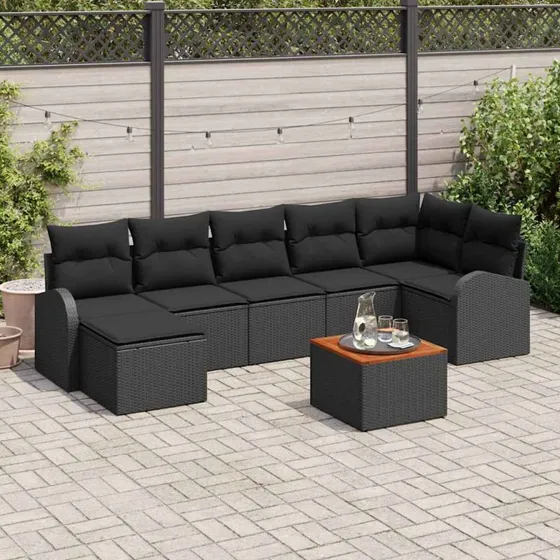 vidaXL Havesofa Sæt 8 stk Sort polyrattan med opbevaring