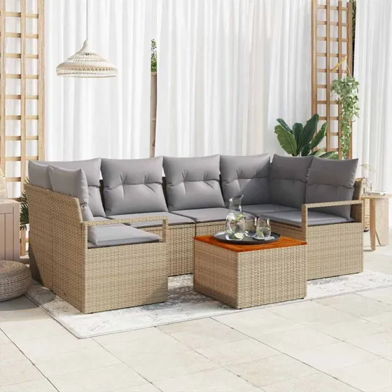 vidaXL Havesofa Sæt 7 pcs Beige/Lys Grå PolyRattan