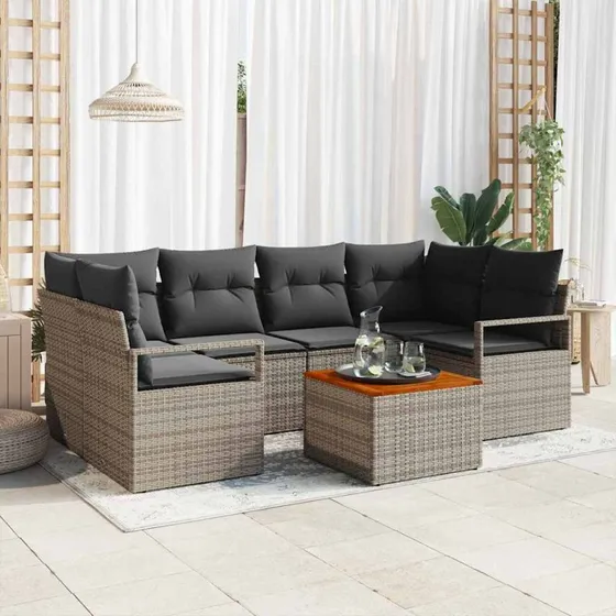 vidaXL Havesofa Sæt 7 pcs Grå Poly Rattan med Opbevaring