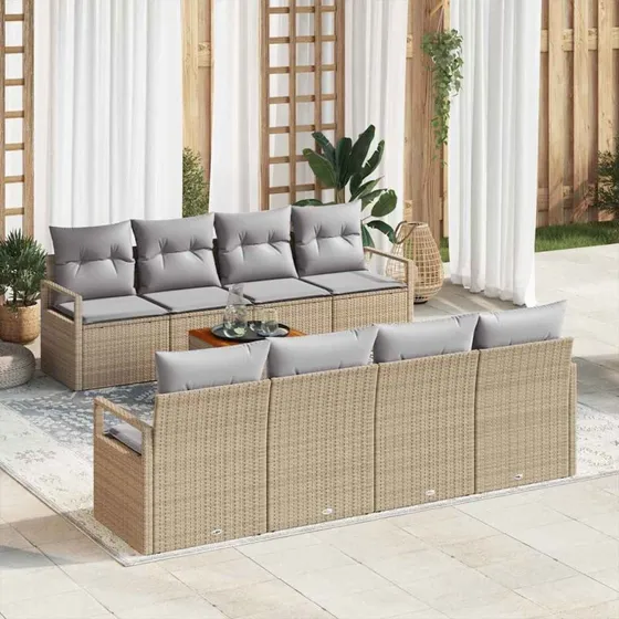 vidaXL Havesofa Sæt 9 pc Beige/Lys Grå Poly Rattan