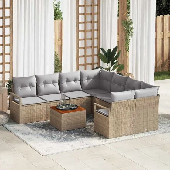 vidaXL Havesofa Sæt 9 stk Beige og Lys Grå med Opbevaring