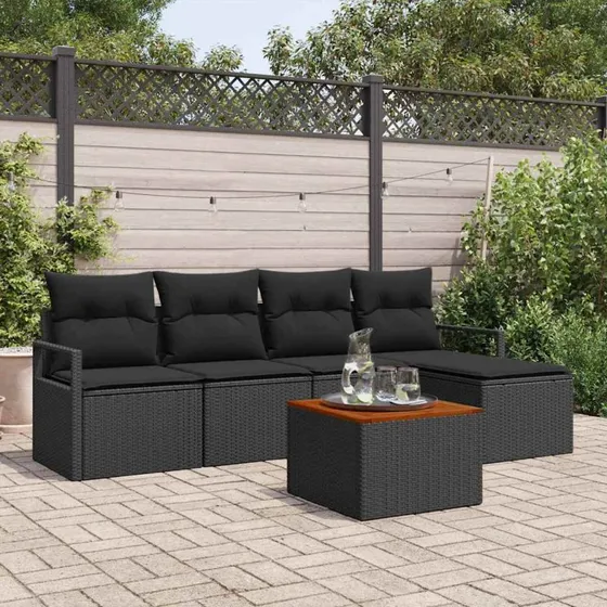 vidaXL Havesofa Sæt 6 stk Sort polyrattan med opbevaring