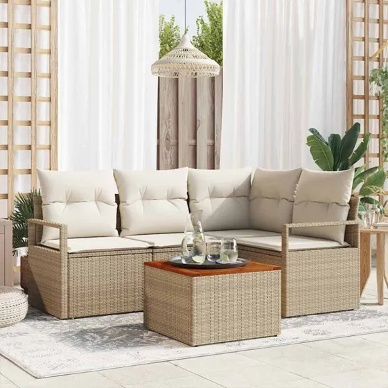 vidaXL Havesofa Sæt 5 pcs Beige/Creme med opbevaring