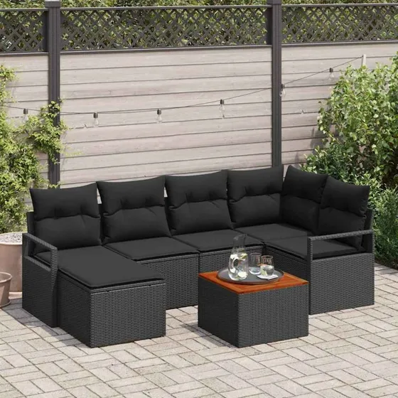 vidaXL Havesofa Sæt 7 pc Sort polyrattan med opbevaring
