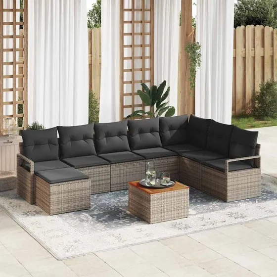 vidaXL Havesofa Sæt 9 stk Grå med Opbevaring PolyRattan