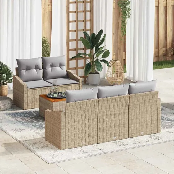 vidaXL Havesofa Sæt 6 pc Beige/Lys Grå med Opbevaring