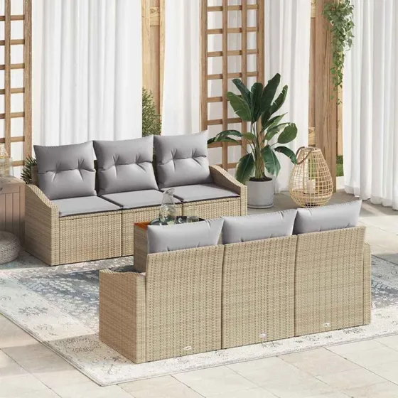 vidaXL Havesofa Sæt 7 pcs Beige og Lys Grå Poly Rattan
