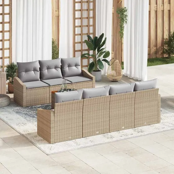 vidaXL Havesofa Sæt 8 stk Beige/Lys Grå Poly Rattan
