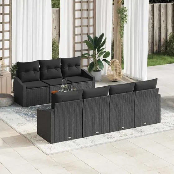 vidaXL Havesofa Sæt 8 stk Sort polyrattan med opbevaring