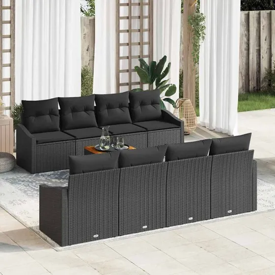 vidaXL Havesofa Sæt 9 pc Sort polyrattan med opbevaring