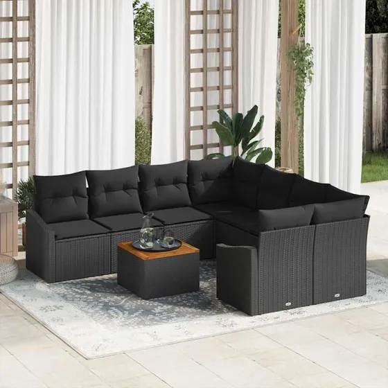 vidaXL Havesofa Sæt 9 pc Sort polyrattan med opbevaring