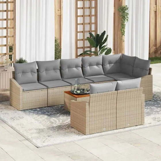 vidaXL Havesofa Sæt 9 pc Beige/Lys Grå Polyrrattan