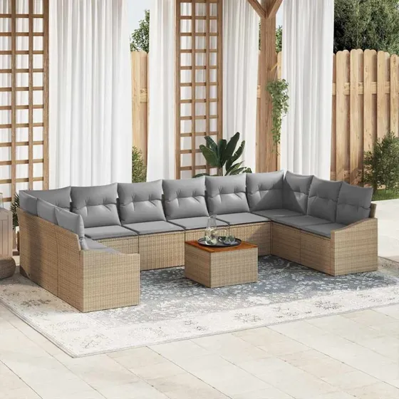 vidaXL Havesofa Sæt 11 pc Beige/Lys Grå Poly Rattan