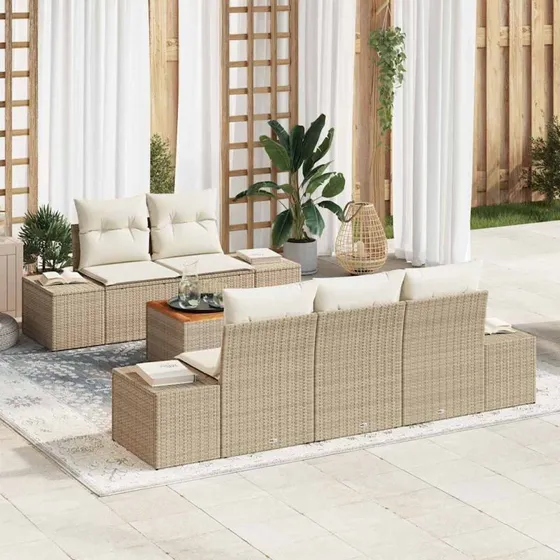 vidaXL Havesofa Sæt 6 stk Beige/Creme med Opbevaring