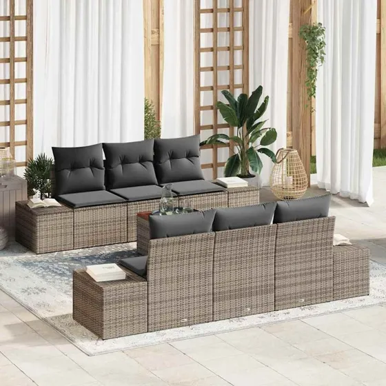 vidaXL Havesofa Sæt 7 pcs Grå med Opbevaring Polyrattan