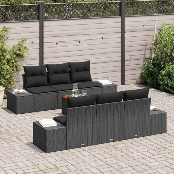 vidaXL Havesofa Sæt 7 pc Sort med Opbevaring