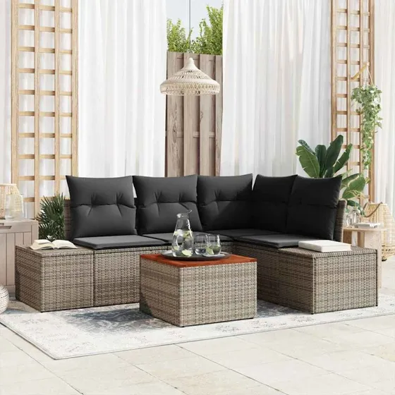 vidaXL Havesofa Sæt 5-pcs Grå med opbevaring, polyrattan & akacietræ