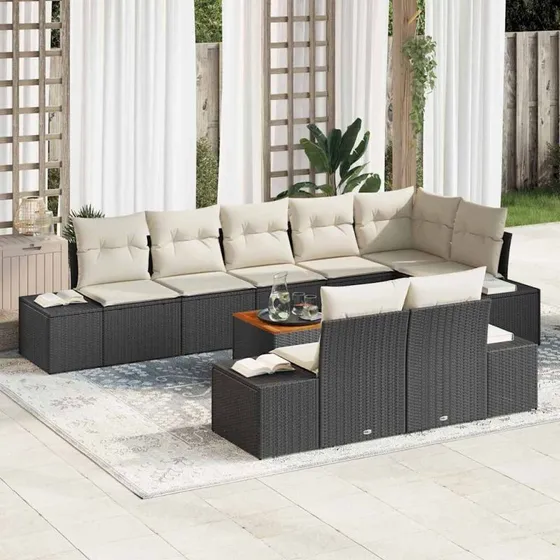 vidaXL Havesofa Sæt 9 pc Sort/hvid med opbevaring
