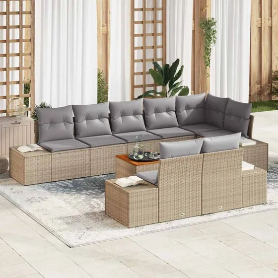 vidaXL Havesofa Sæt 9 pcs beige og lysegrå med opbevaring