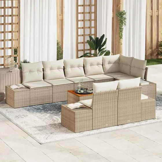 vidaXL Havesofa Sæt 9 stk Beige og Hvid med Opbevaring