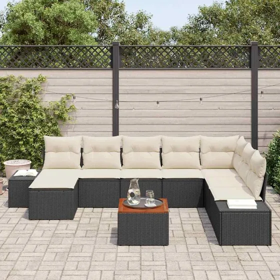 vidaXL Havesofa Sæt 9 pc Sort og Hvid