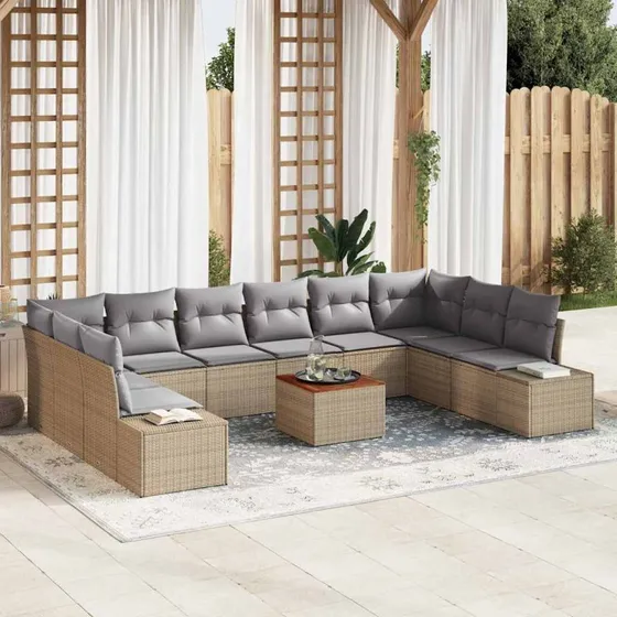 vidaXL Havesofa Sæt 11 stk beige og lysegrå med opbevaring