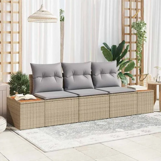 vidaXL Havesofa Sæt 3 pcs beige og lysegrå med opbevaring