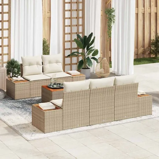 vidaXL Havesofa Sæt 6 stk Beige Poly rattan med opbevaring