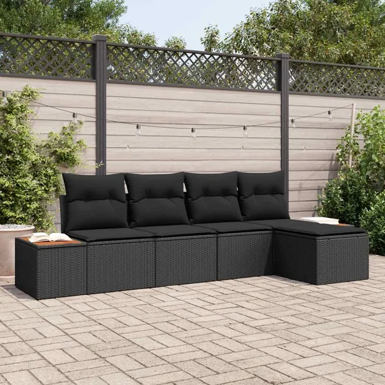 vidaXL Havesofa Sæt 6-del, Sort, Poly rattan med opbevaring
